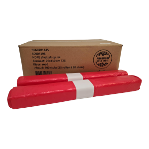 Afvalzak 70x110 T25 Rood 15 rol x 20 zak (300 zakken)