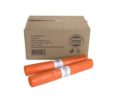 Afvalzak 70x110 T25 Oranje 25 rol x 20 zak (500 zakken)