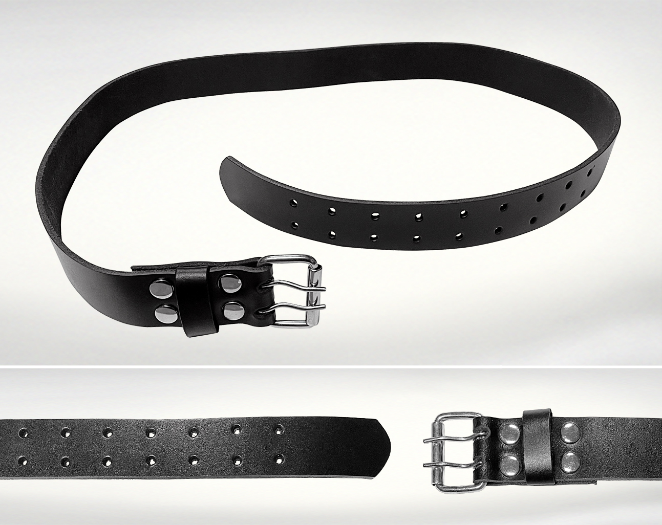 Lederen riem met dubbele doorn - Afbeelding 2